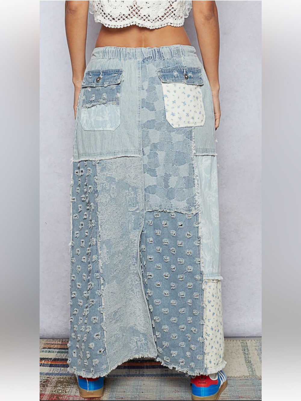 POL Maxed Out Corded Waist Patchwork Denim Skirt - Picture 16 of 16